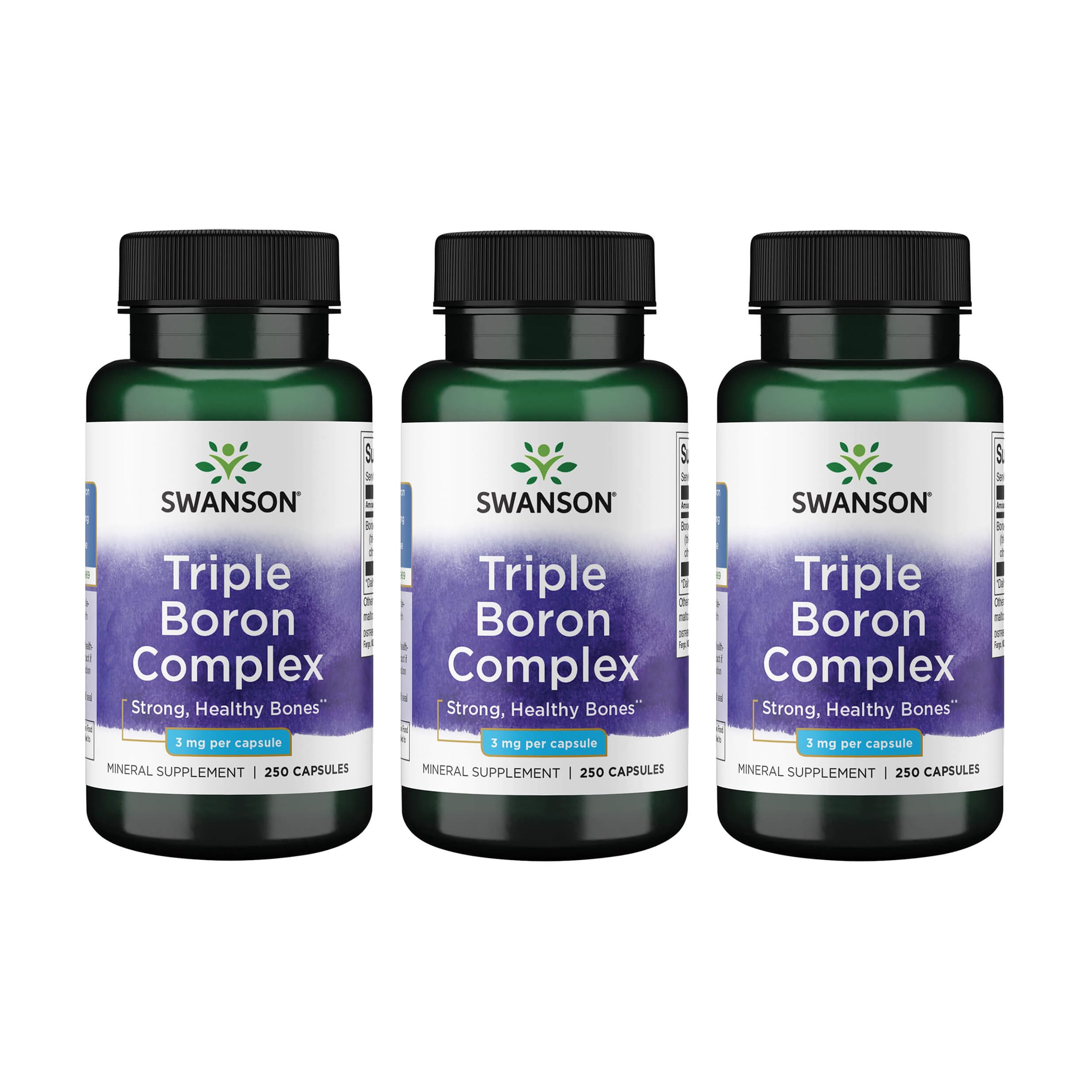 Swanson Triple Boron Complex bottle front showing three boron forms for absorption.
