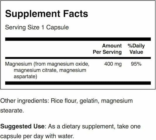 Close-up of Swanson Triple Magnesium capsules showing multiple forms