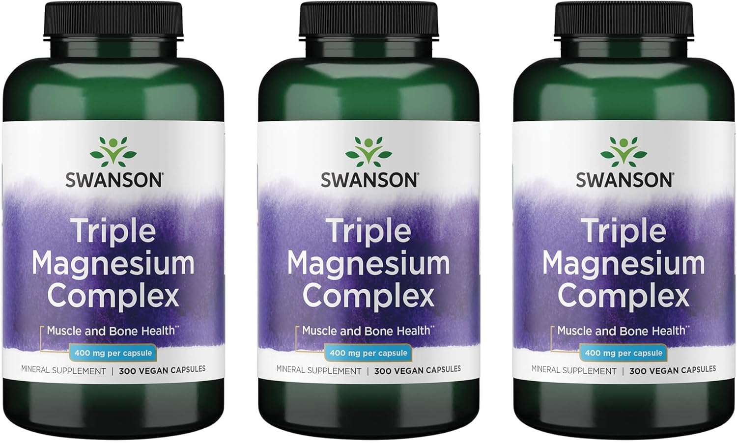Swanson Triple Magnesium Complex bottle front shown for daily mineral support.