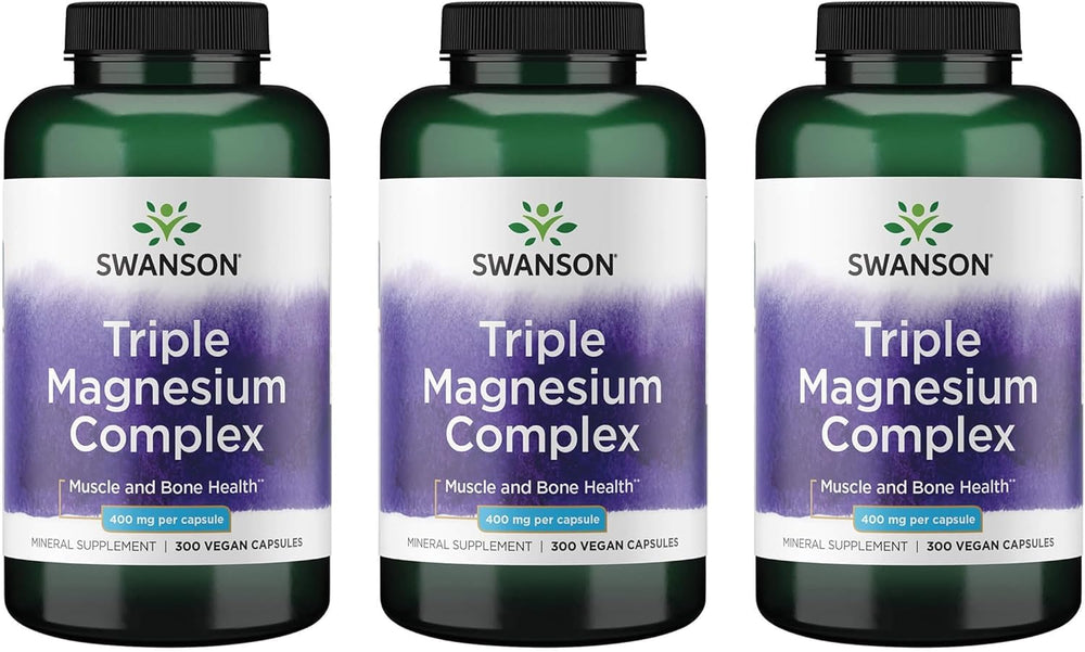 Swanson Triple Magnesium Complex bottle front shown for daily mineral support.