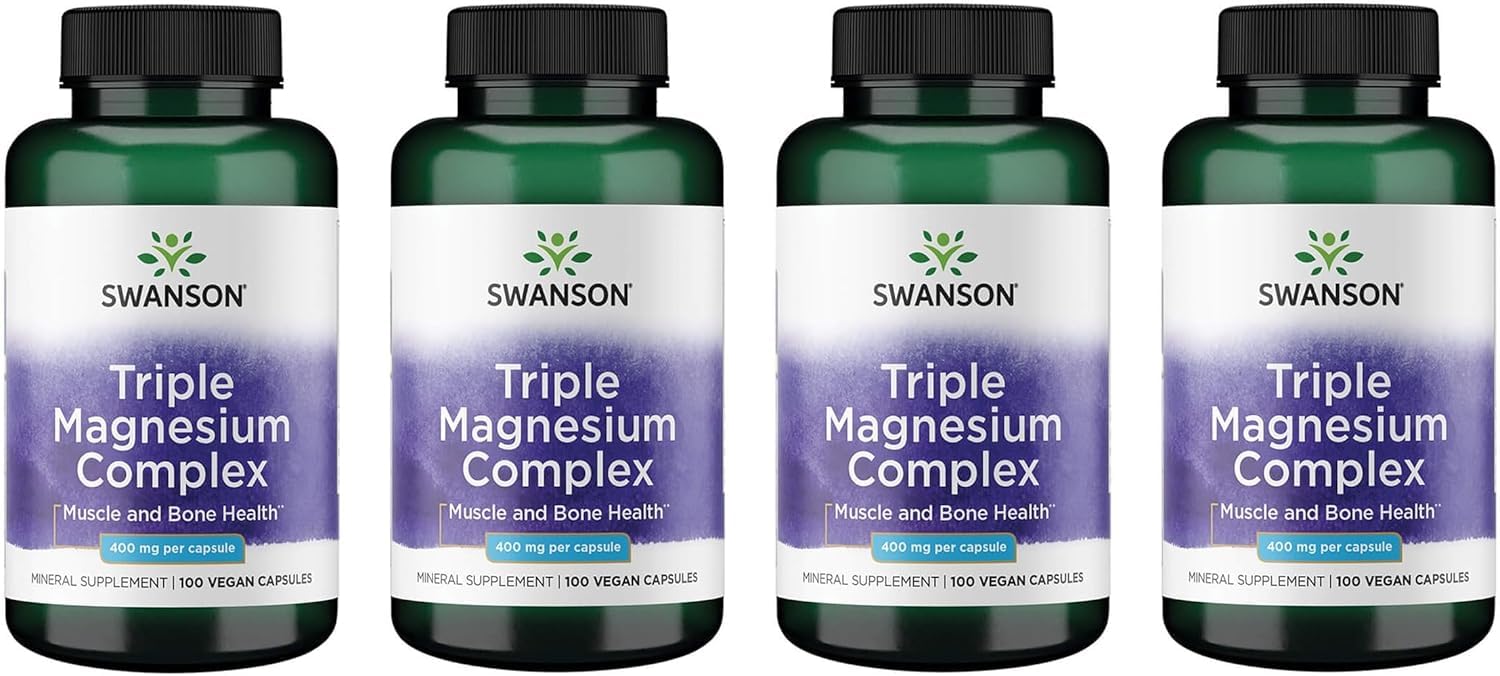 Swanson Triple Magnesium Complex bottle front for daily mineral support.