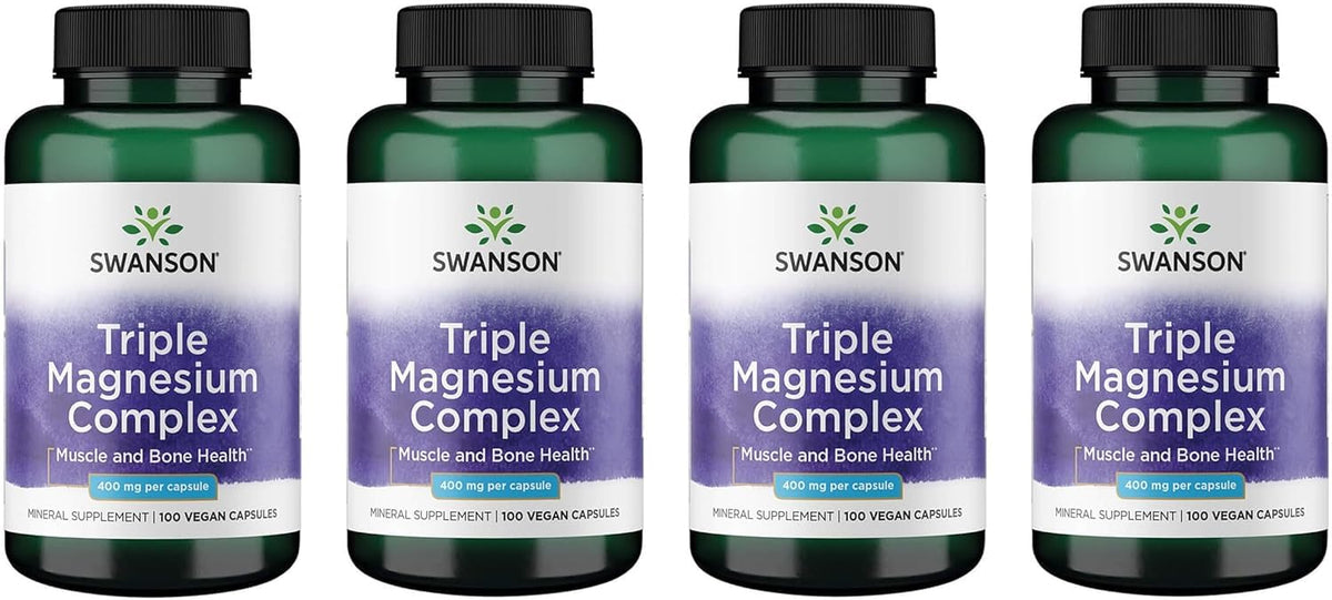 Swanson Triple Magnesium Complex bottle front for daily mineral support.