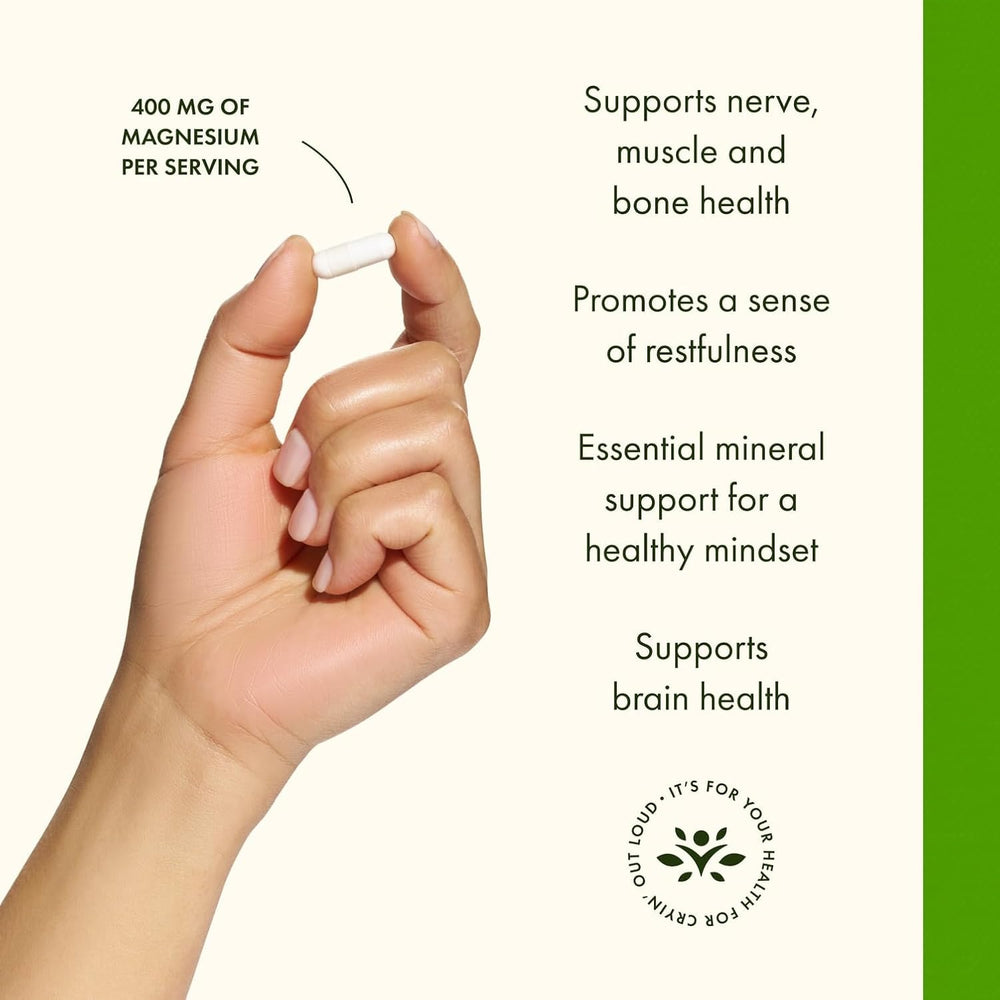 Close-up of Swanson Triple Magnesium Complex capsules for easy daily use.