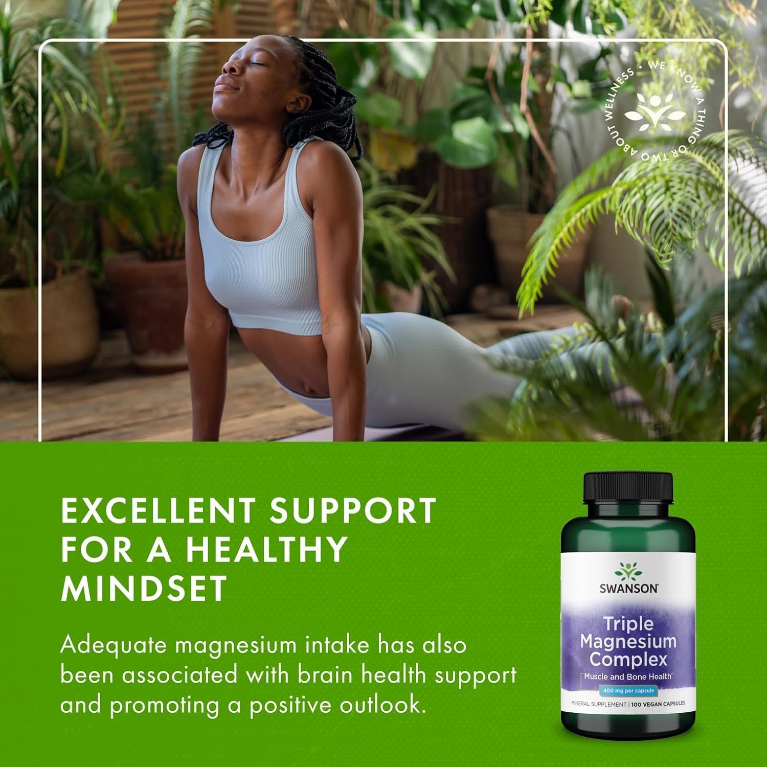 Swanson Triple Magnesium Complex bottle with capsules ready for daily use.
