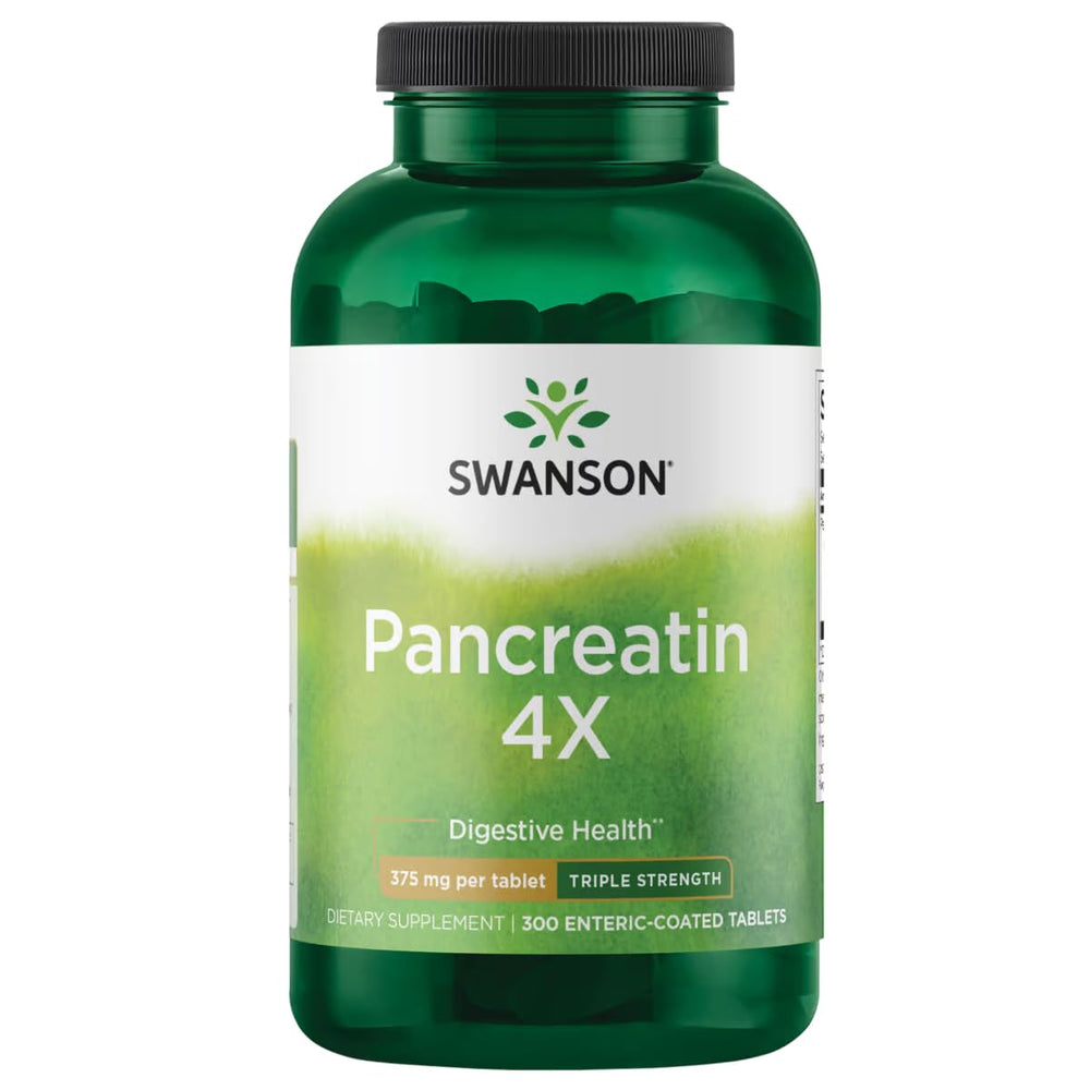 Swanson Pancreatin 4X bottle front view emphasizing lipase digestion support
