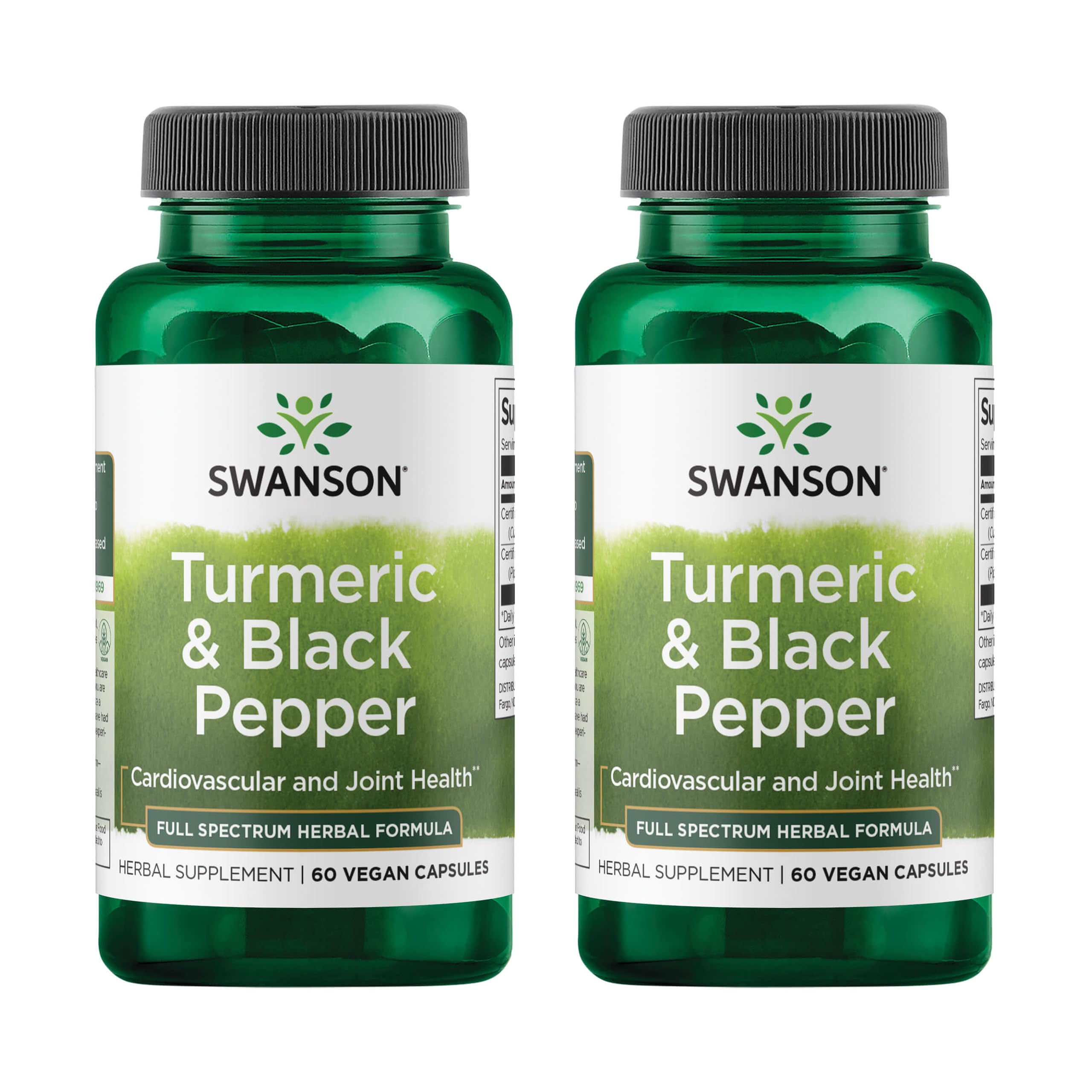 Swanson Turmeric with Black Pepper bottle highlights enhanced bioavailability for joint comfort.