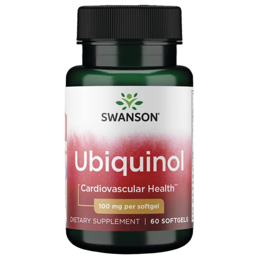 Swanson Ubiquinol bottle with 60 softgels ready for daily energy support.