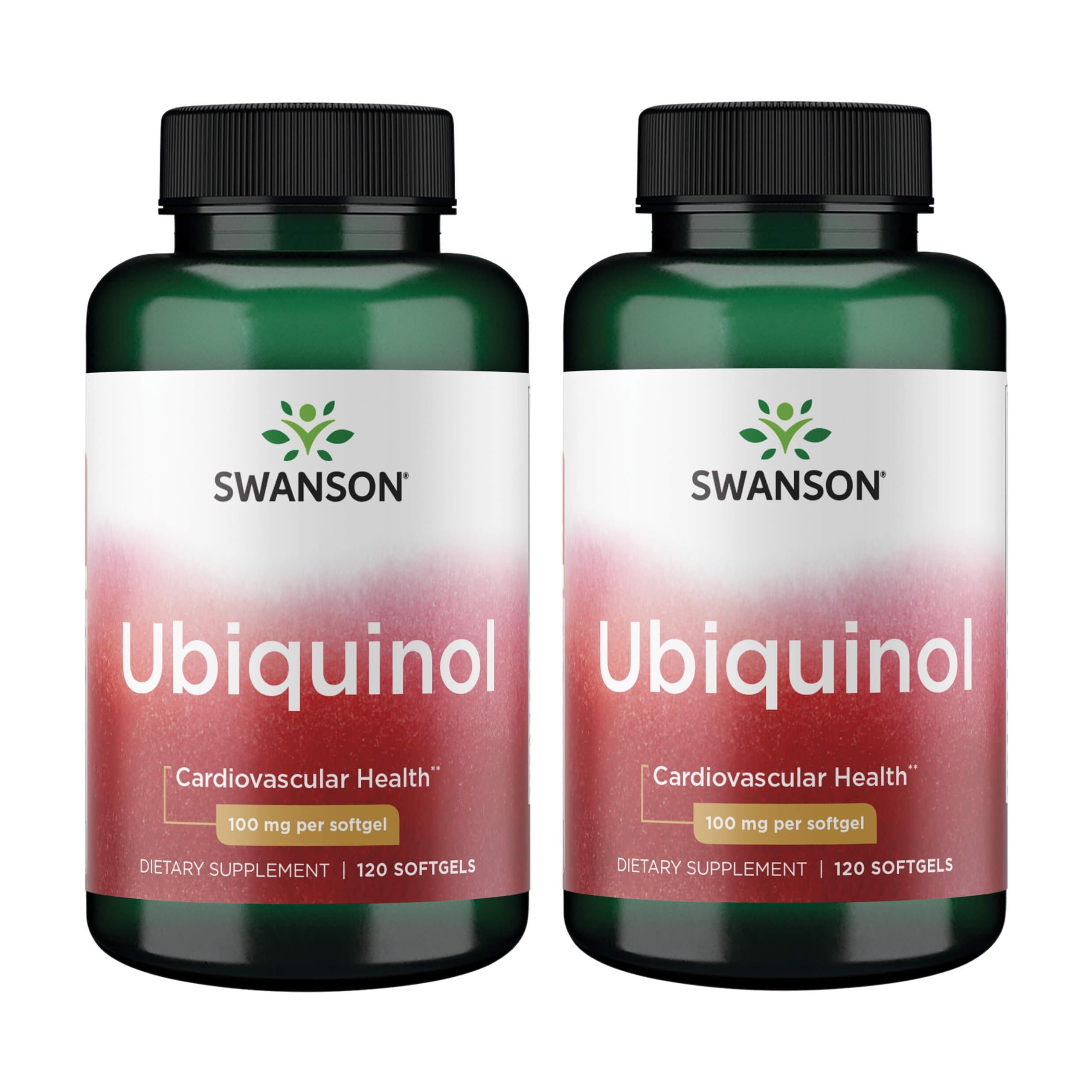 Swanson Ubiquinol 100 mg bottle showcasing CoQ10 packaging and design for heart health support