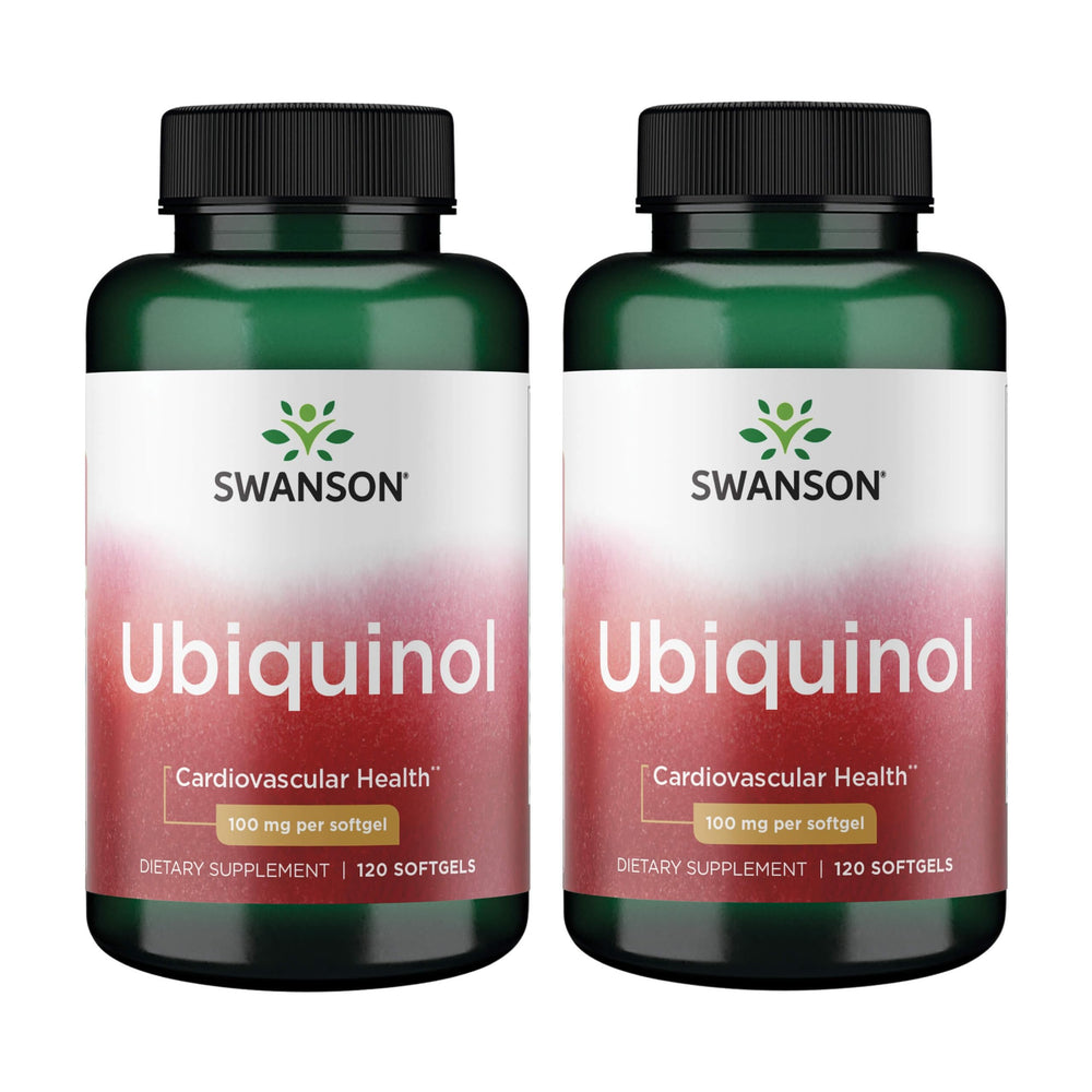 Swanson Ubiquinol 100 mg bottle showcasing CoQ10 packaging and design for heart health support