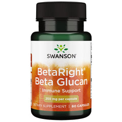 Swanson ULT BETARIGHT Beta Glucan 250mg bottle on shelf supports immune health.