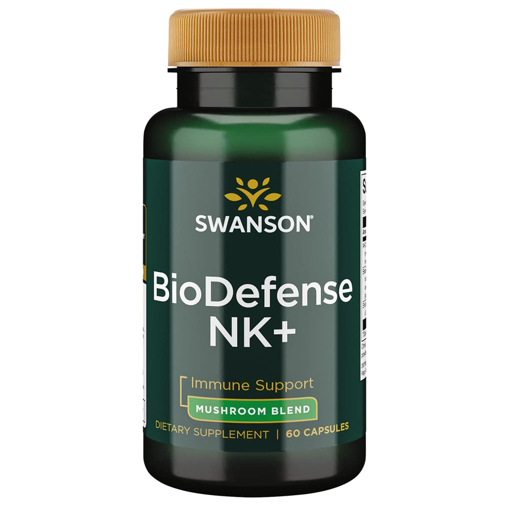Swanson ULT BIODEFENSE NK+ Mushroom BLND 60C hero image showing immune-support blend.