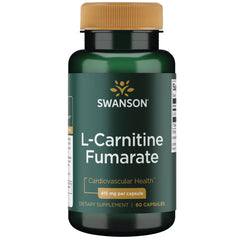 Swanson ULT L-Carnitine Fumarate bottle front view emphasizes 60 capsules for metabolism support.