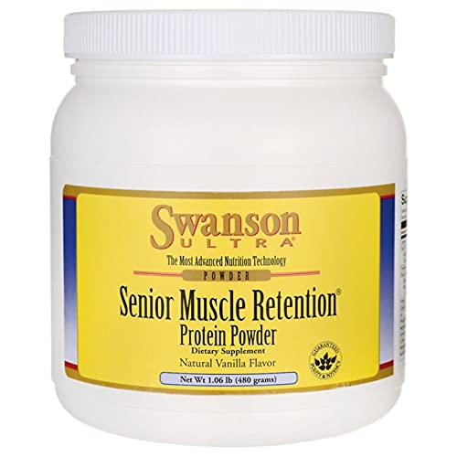 Swanson ULT Senior Muscle vanilla shake in glass, convenient post-workout option.
