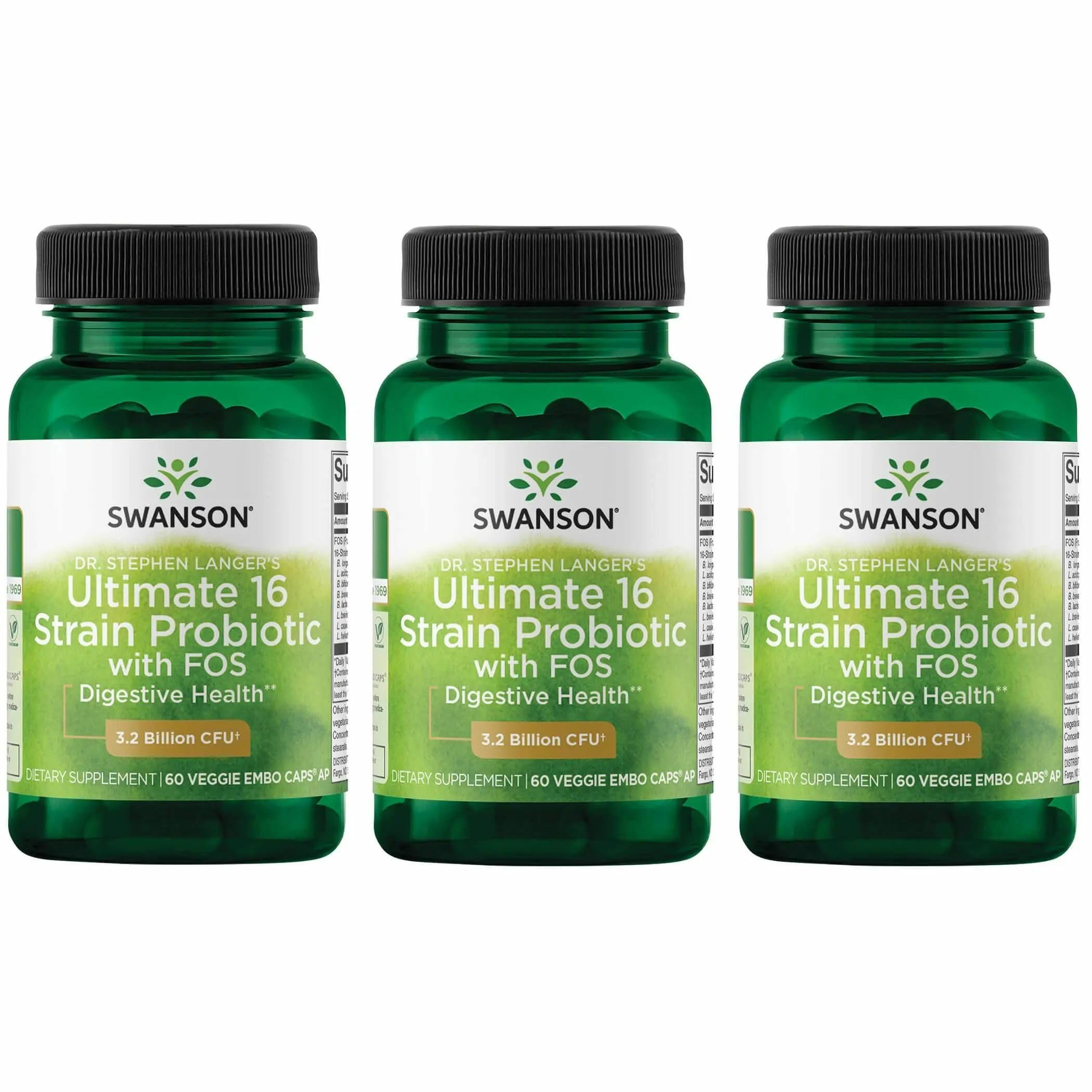 Swanson Ultimate 16-Strain Probiotic bottle front view for daily digestive support.