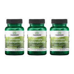 Swanson Ultimate Ashwagandha KSM-66 bottle on a clean surface promoting calm daily balance.