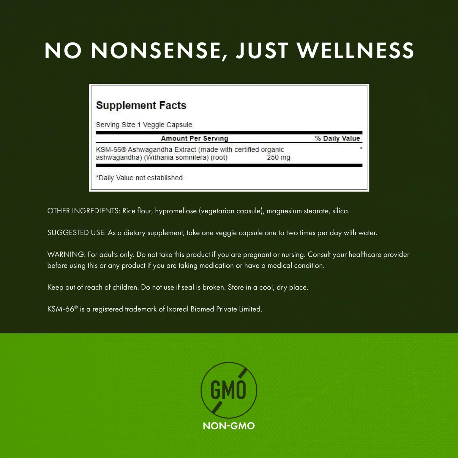 Swanson Ultimate Ashwagandha KSM-66 label highlighting ingredients