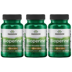 Swanson Ultra Bioperine bottle in a three-pack highlighting enhanced nutrient absorption