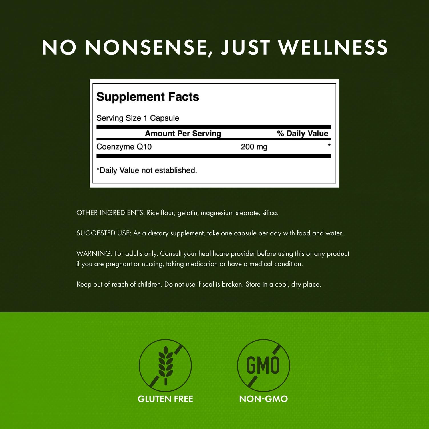 Swanson Ultra CoQ10 closeup label with 200 mg per capsule specification