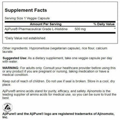 Swanson Ultra L-Histidine vegetarian capsules highlight Ajipure purity.