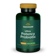 Swanson Ultra Potency Probiotic bottle showing 66B CFU for digestive balance and immune support.