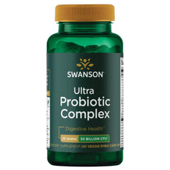 Swanson Ultra Probiotic Complex bottle showing 60 veggie capsules for digestive balance.