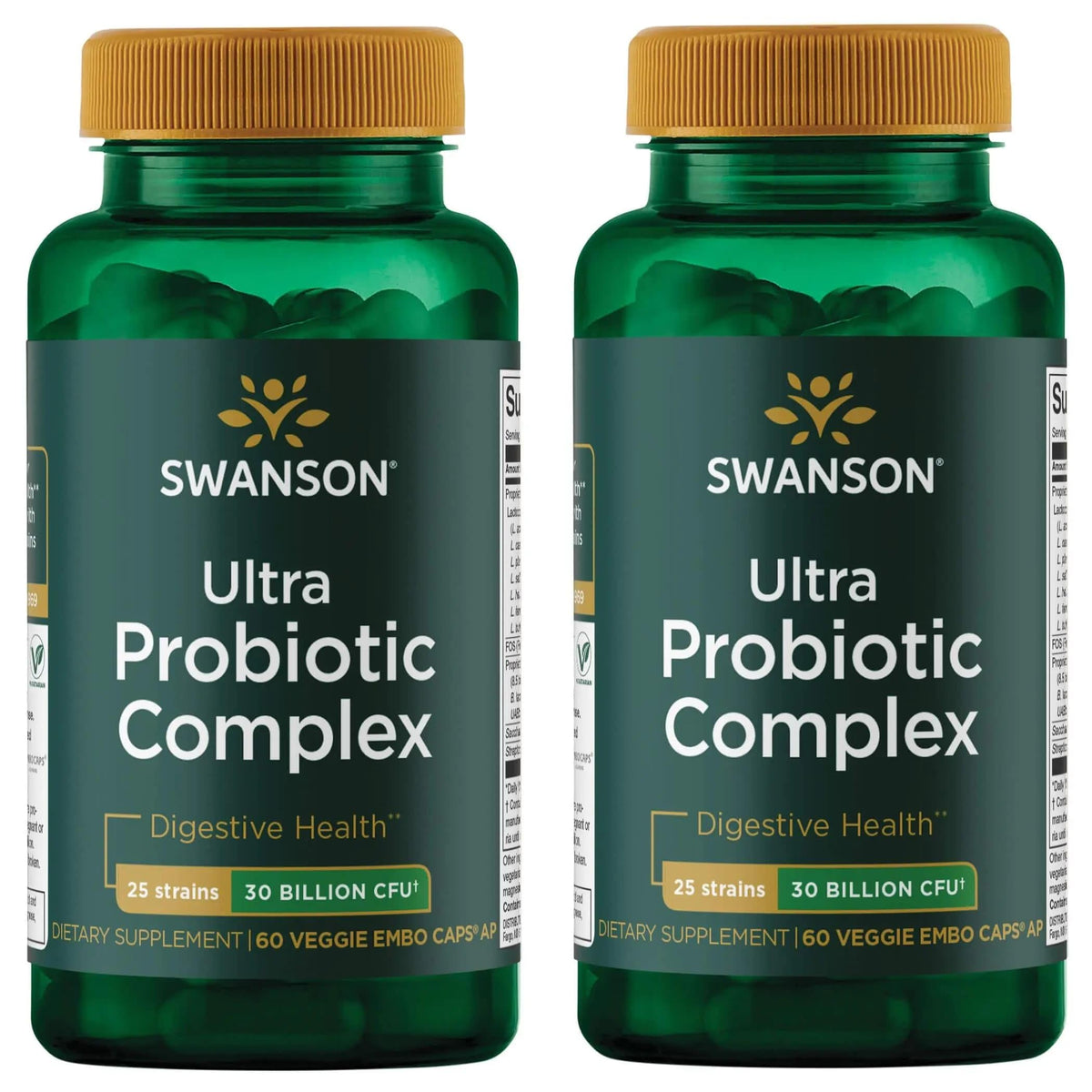 Swanson Ultra Probiotic Complex bottle with label closeup for broad-spectrum probiotic support