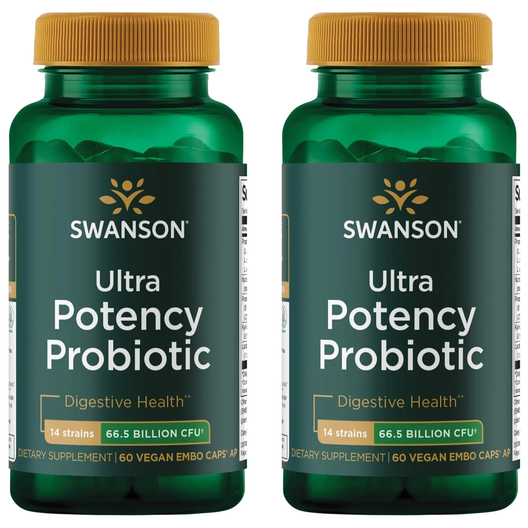 Swanson Ultra probiotic bottle showing high-potency formula supporting digestive comfort.