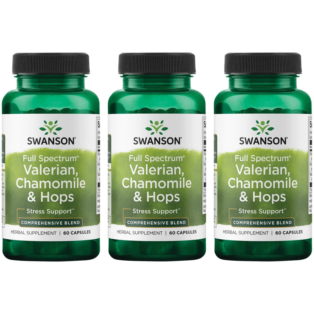 Swanson Valerian Chamomile Hops bottle for a calming nightly routine.