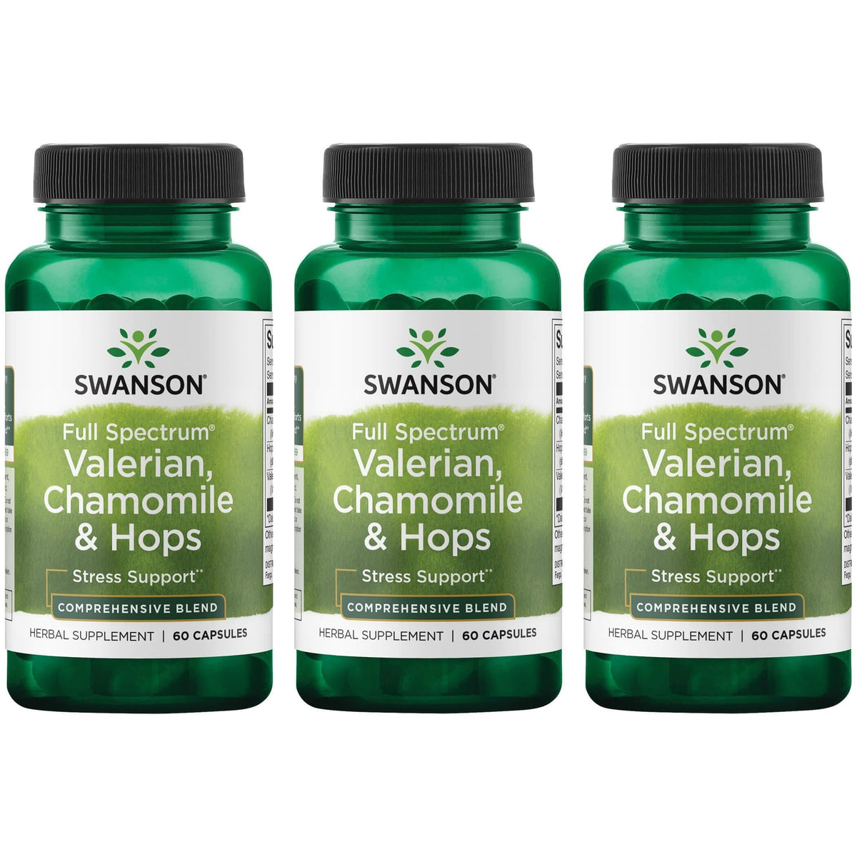 Swanson Valerian Chamomile Hops bottle for a calming nightly routine.