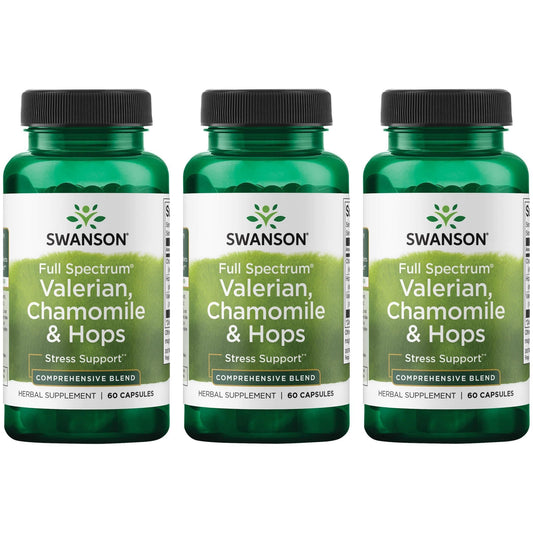 Swanson Valerian Chamomile Hops bottle for a calming nightly routine.