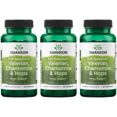 Swanson Valerian Chamomile Hops bottle for a calming nightly routine.