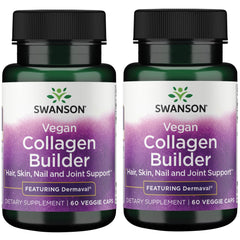 Swanson Vegan Collagen Builder Dermaval bottle highlighting nutrients for hair, skin, and nails
