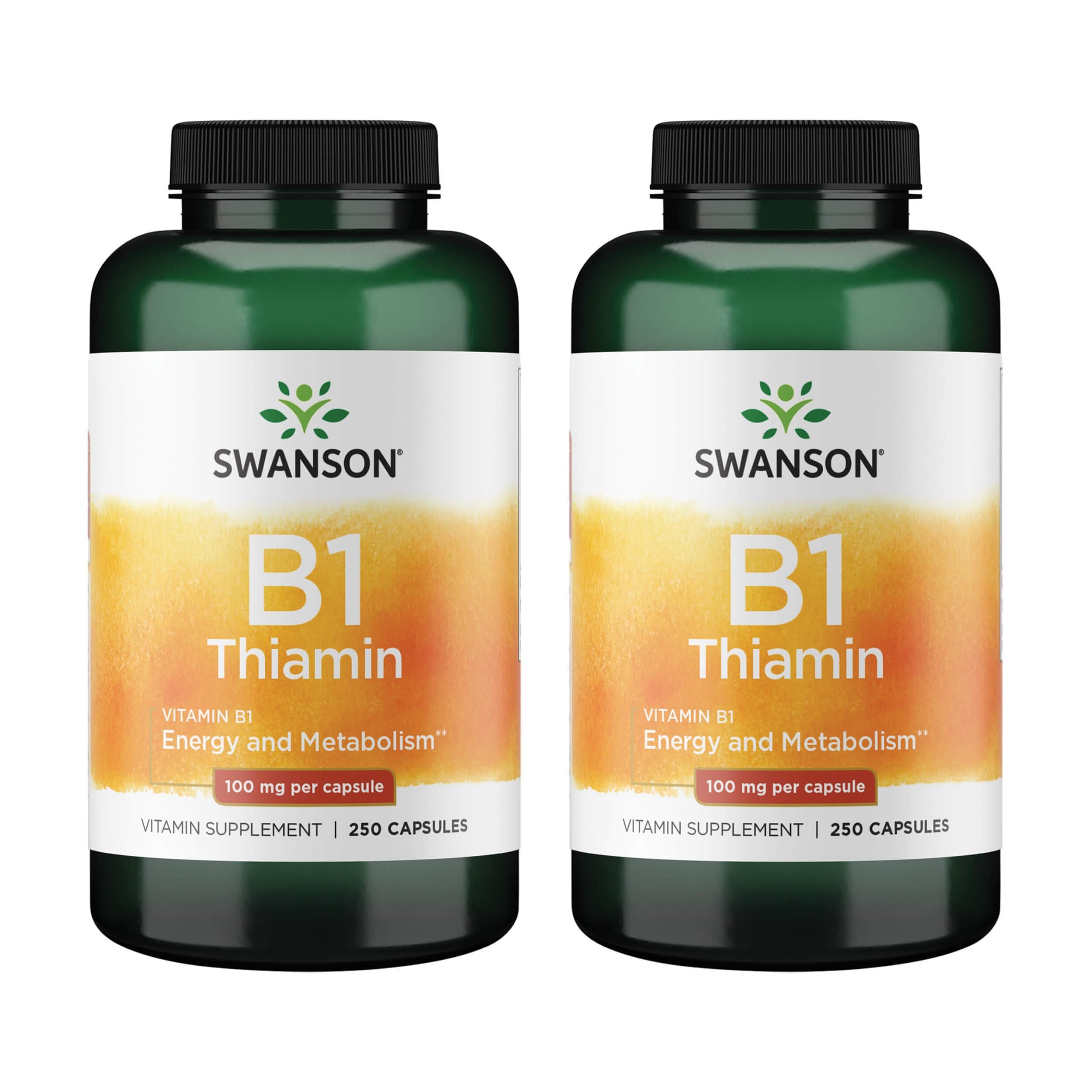 Swanson Vitamin B1 bottle front highlights 100 mg thiamin per capsule