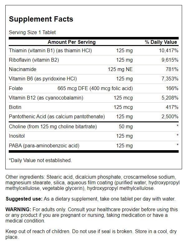Swanson Vitamin B-125 Complex tablets close-up highlighting daily mood support