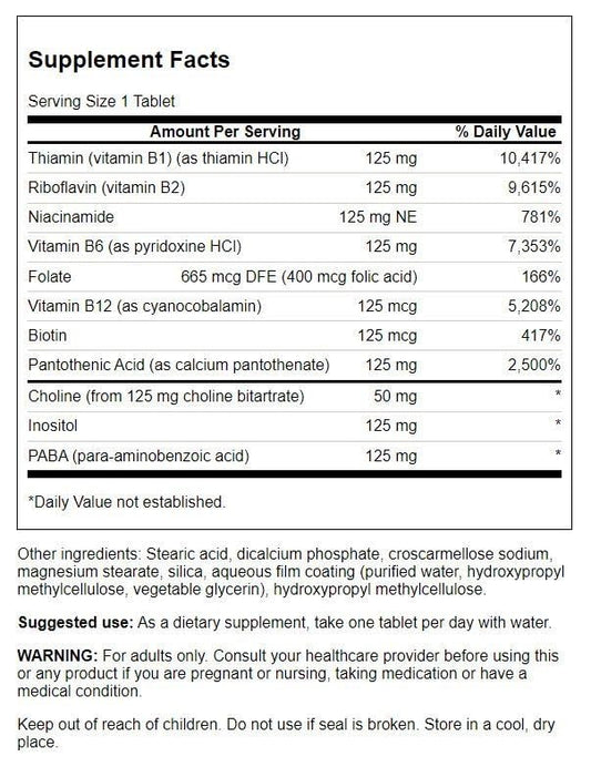 Swanson Vitamin B-125 Complex tablets close-up highlighting daily mood support