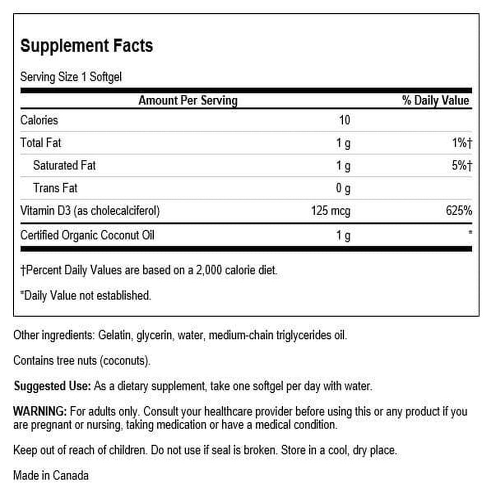 Swanson vitamin D-3 coconut softgel closeup highlighting easy-to-swallow capsule
