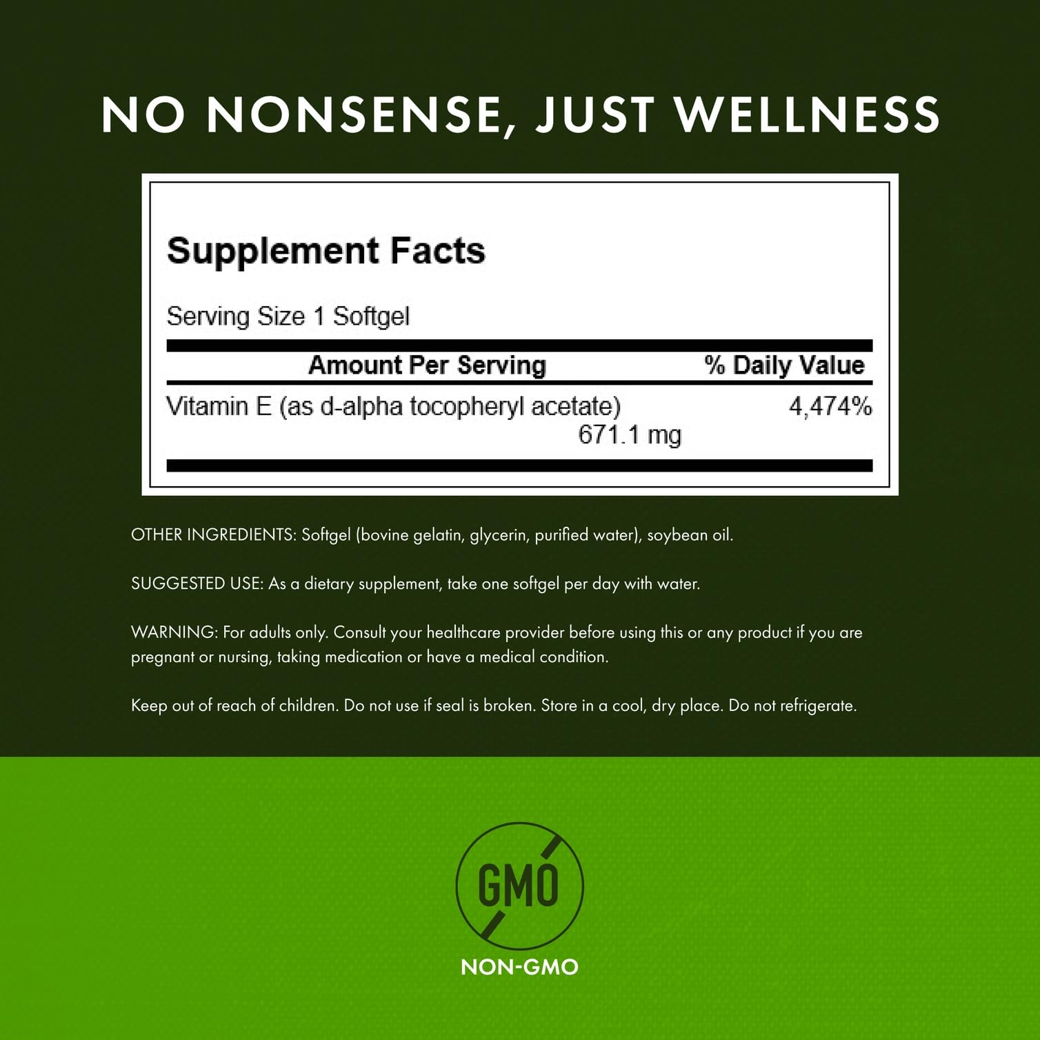 Swanson Vitamin E 1000 IU label detail highlights potency and quality assurance