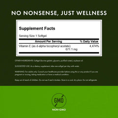 Swanson Vitamin E 1000 IU label detail highlights potency and quality assurance