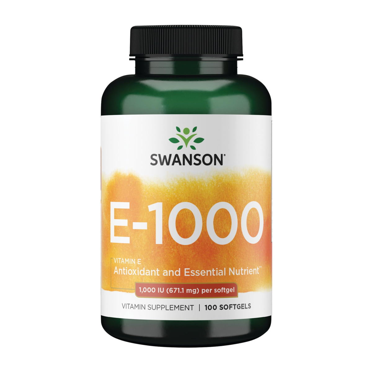 Swanson Vitamin E natural softgels bottle supports cardiovascular health as a daily supplement.