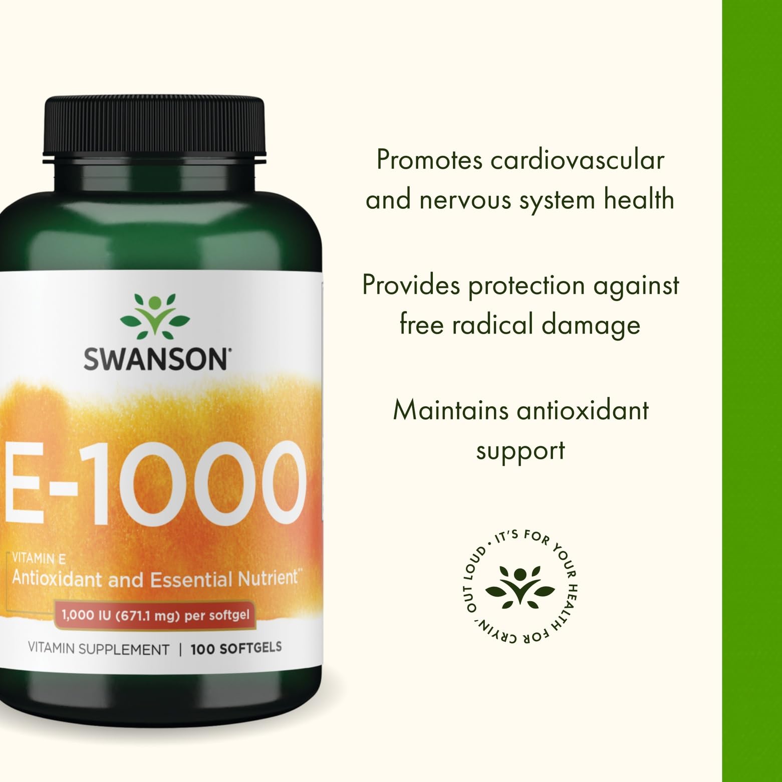 Swanson Vitamin E packaging front view conveys trusted, GMP-certified production.