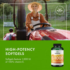 Swanson Vitamin E natural formula illustration hints at plant-based full spectrum support.