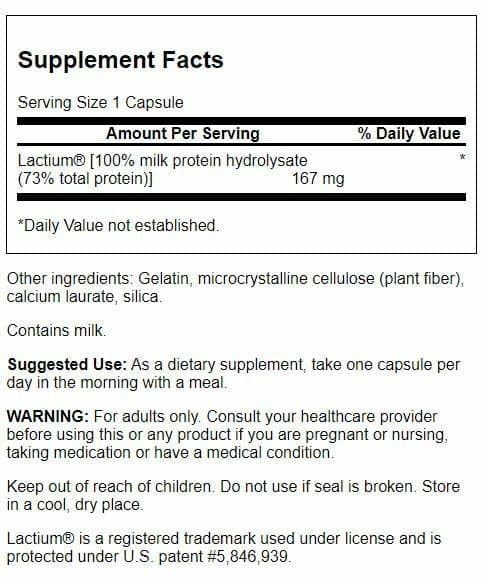 Swanson Women's Anti-Stress capsules closeup highlighting Lactium for relaxation support.