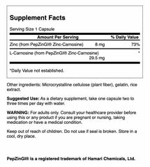 Swanson Zinc Carnosine capsules-closeup highlighting capsule quality for gut health.