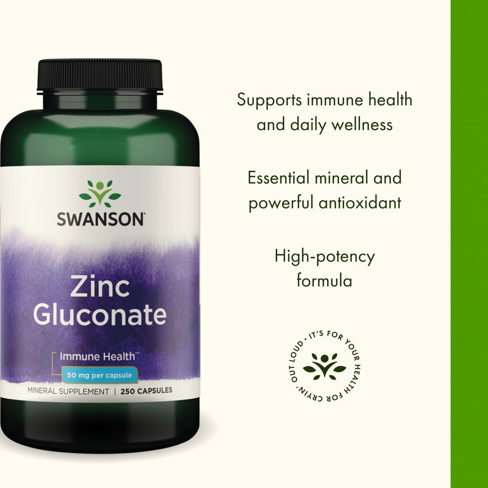 Swanson Zinc Gluconate label close-up with quality indications