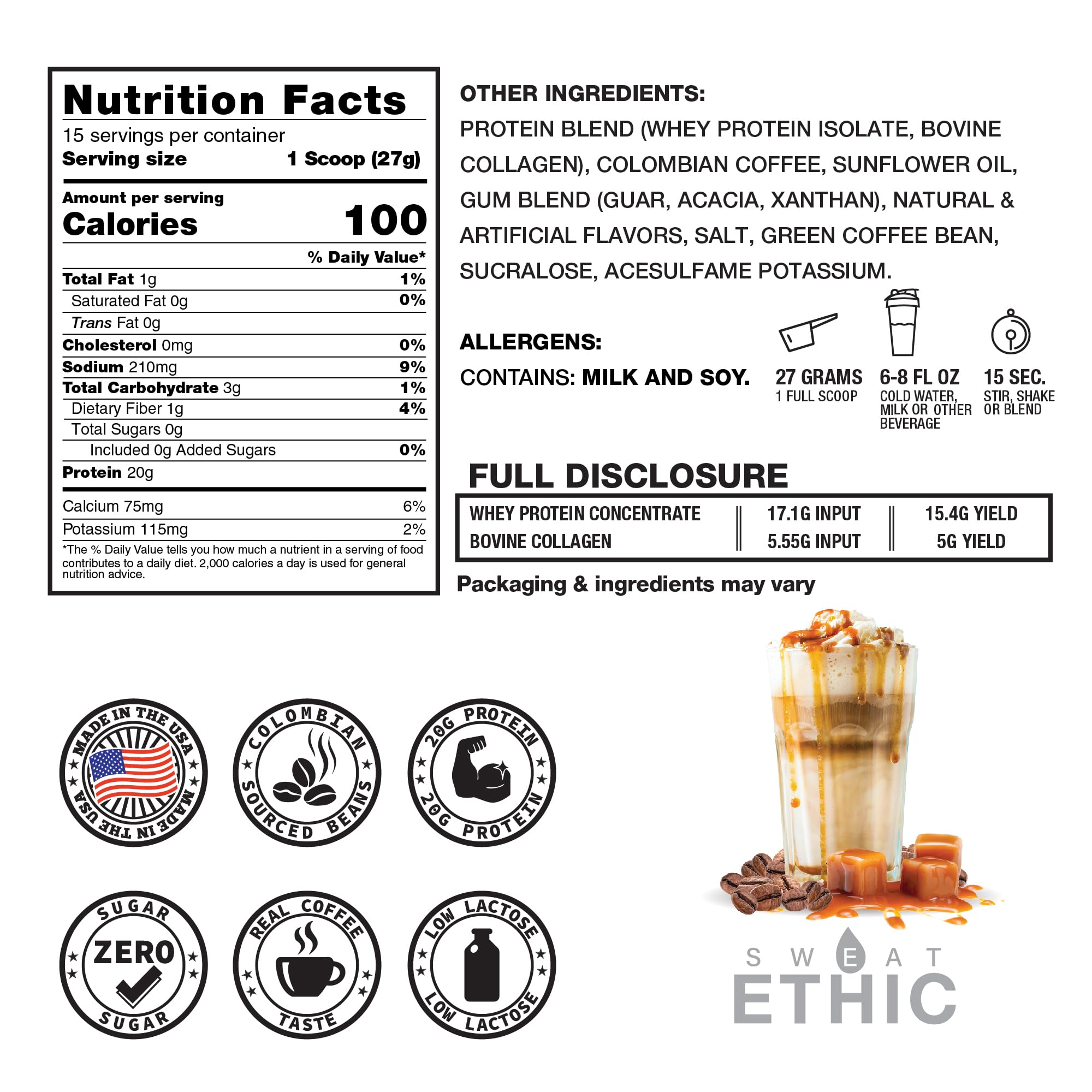 Sweat Ethic Brew’d Up Iced Coffee tub highlights low-lactose, sugar-free energy option