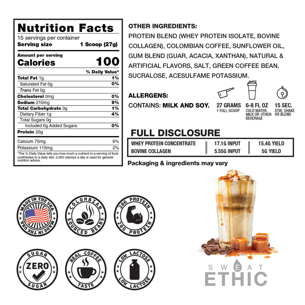 Sweat Ethic Brew’d Up Iced Coffee tub highlights low-lactose, sugar-free energy option