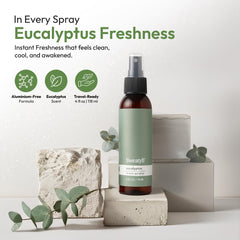 SweatyB eucalyptus shower spray leaf closeup showing natural freshness.