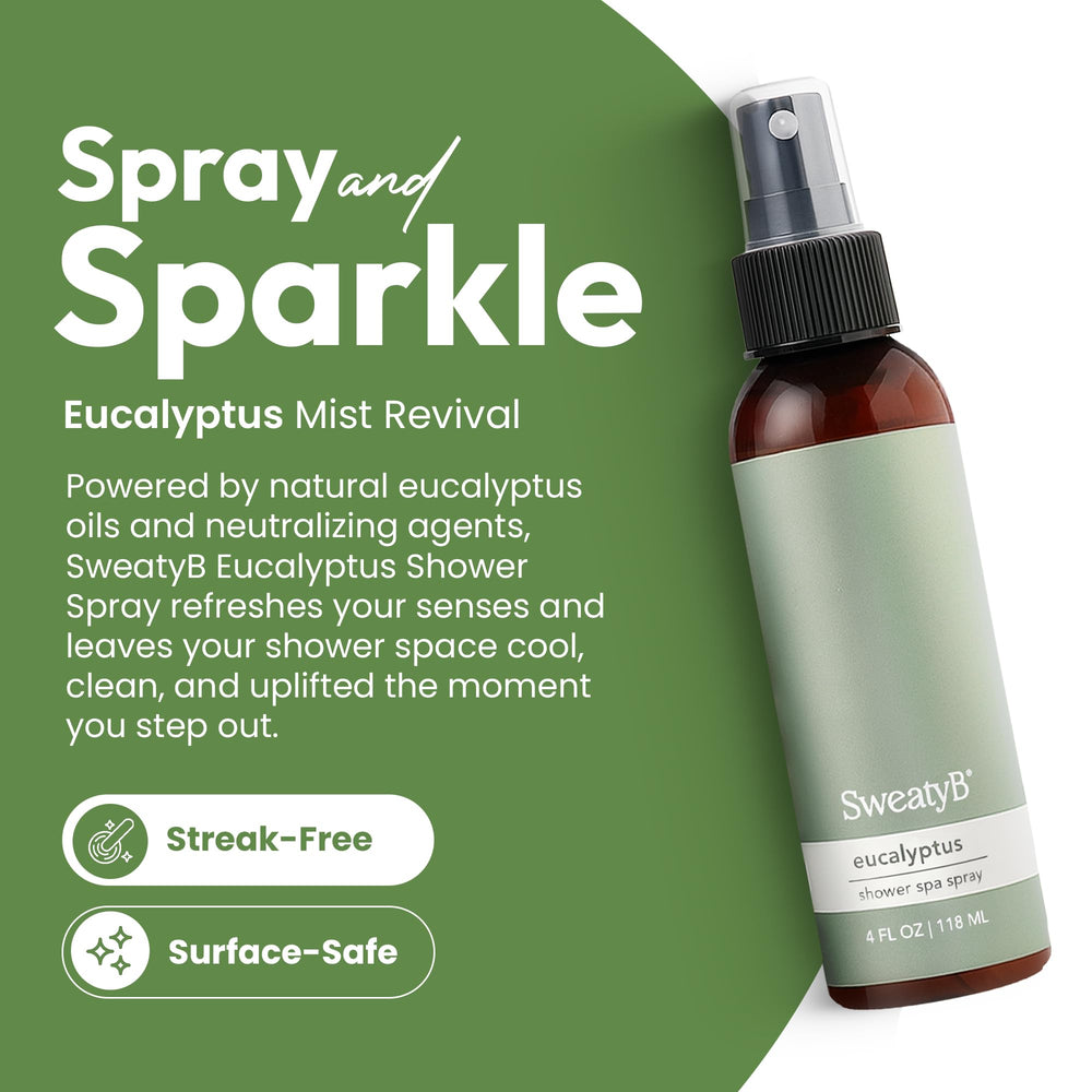 SweatyB eucalyptus shower spray in steam activation for spa-like aroma.
