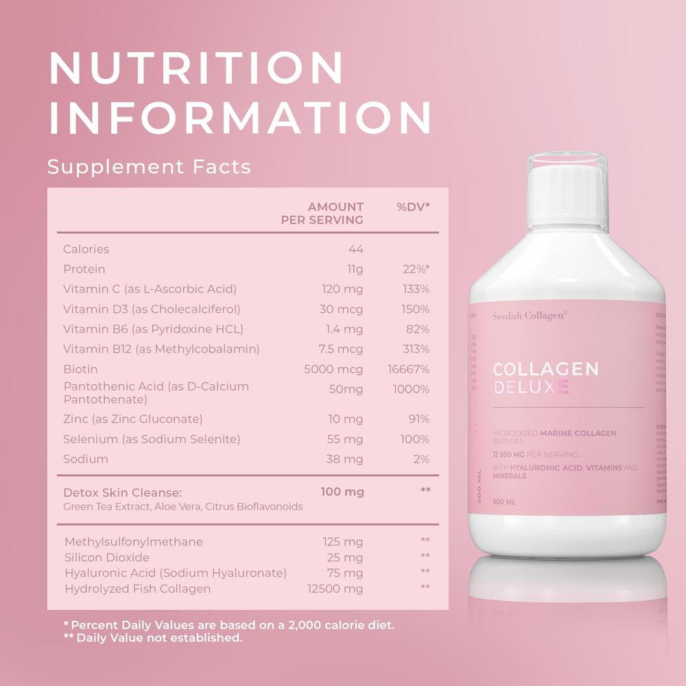 Swedish Collagen Deluxe glass with shot prepared for daily use