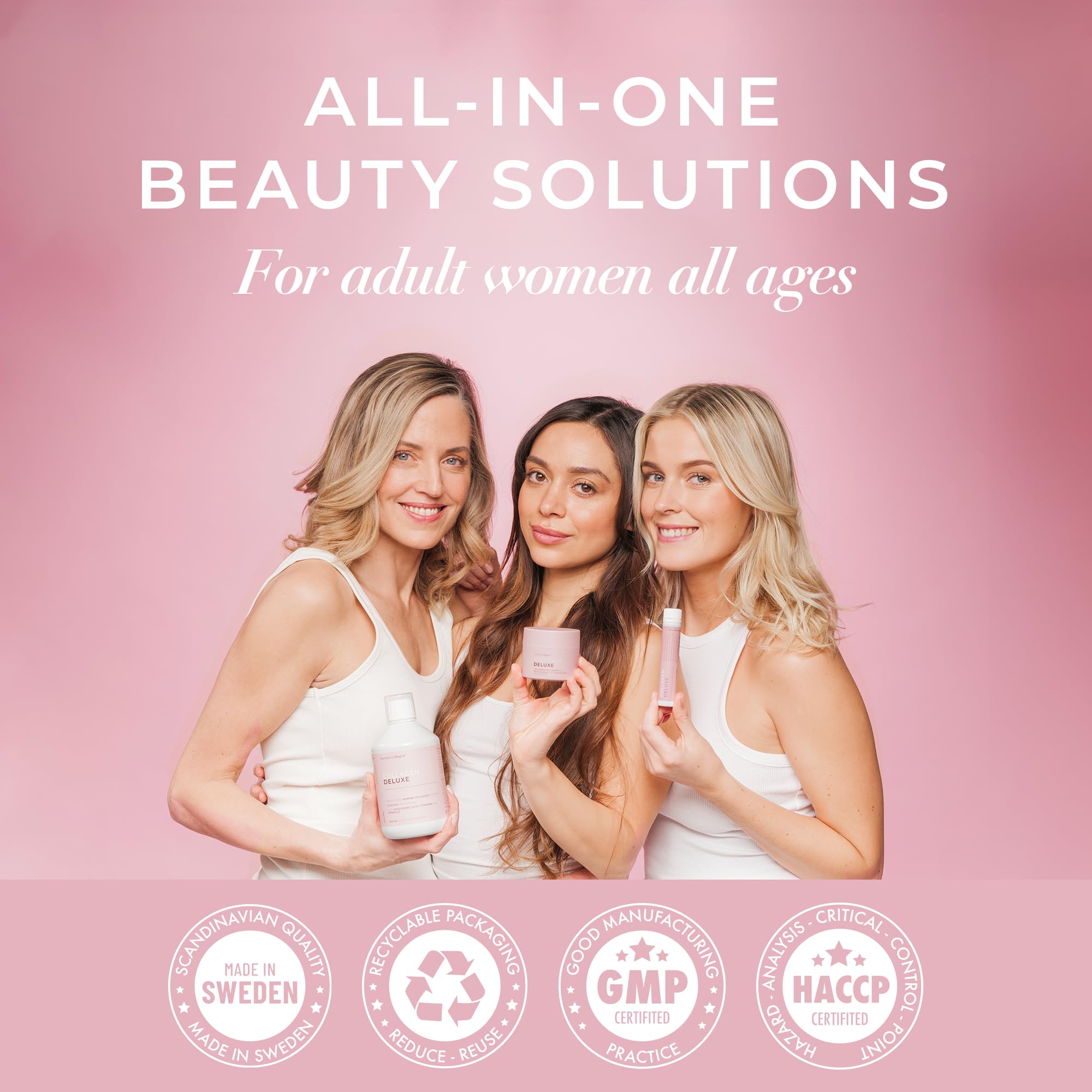 Swedish Collagen Deluxe ingredients graphic illustrating active components